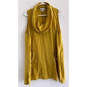 Camille & Co Top Womens Med Yellow Linen Lagenlook Flowy Coastal Beachy Vintage‎